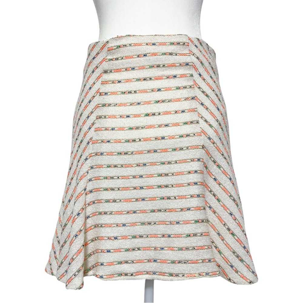 NWT Anthropologie Maeve Lucaya Skirt Tweed Flare Neutral Stripes Size 6